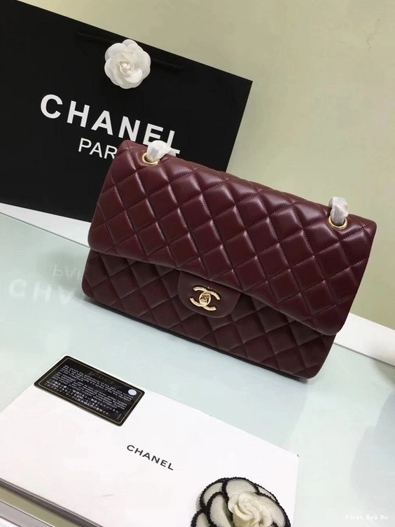 Firstbag Ru 1112 With Silver Red Bag Leather CHANEL Lambskin Flap Size Wine Hardware Gold Large 30cm 0716